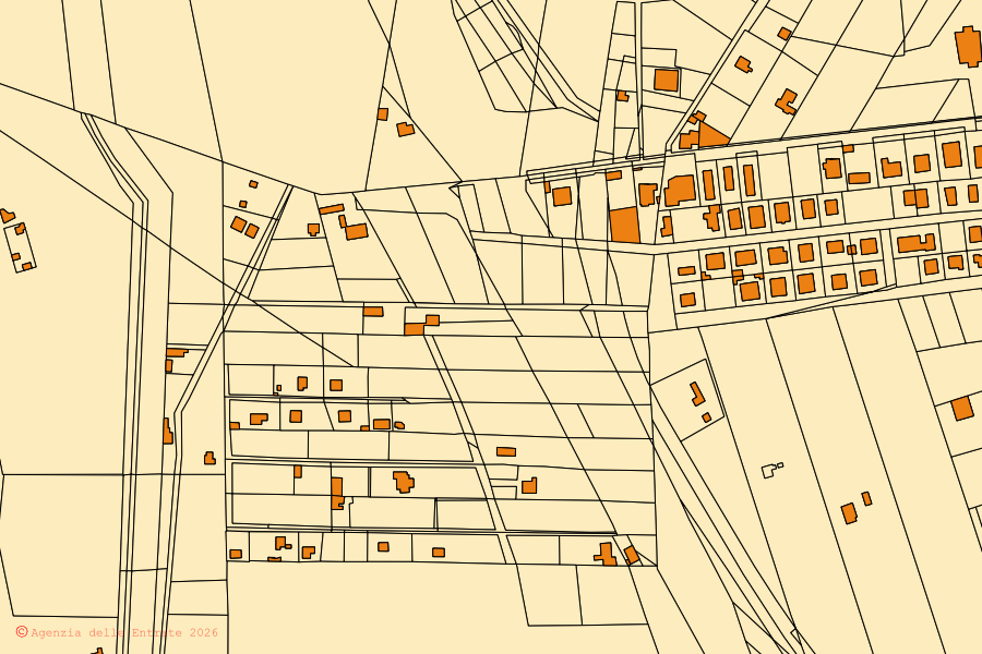 Mappa catastale del centro di Priolo Gargallo: particelle e fabbricati, cartografia Agenzia delle Entrate
