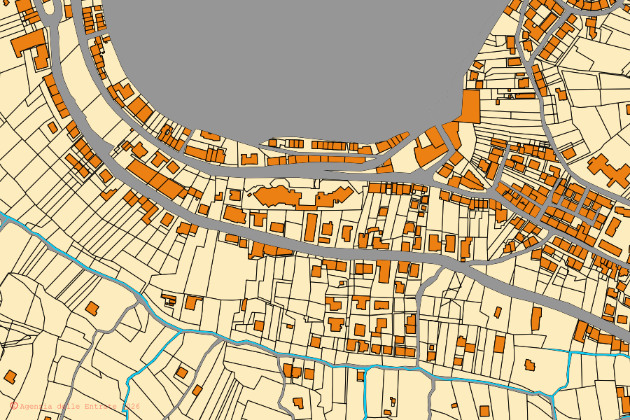 Mappa catastale del centro di Priverno: particelle e fabbricati, cartografia Agenzia delle Entrate