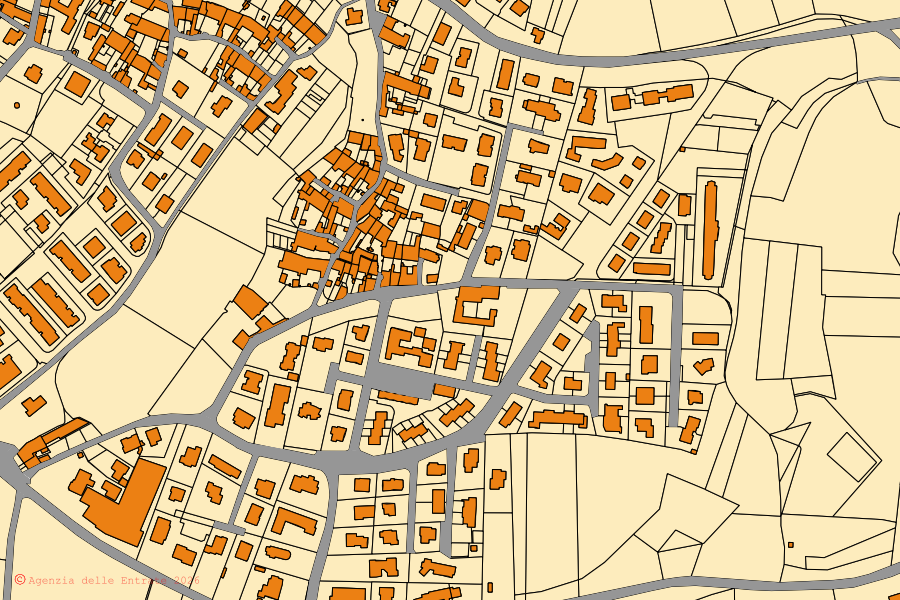 Mappa catastale del centro di Provaglio d'Iseo: particelle e fabbricati, cartografia Agenzia delle Entrate