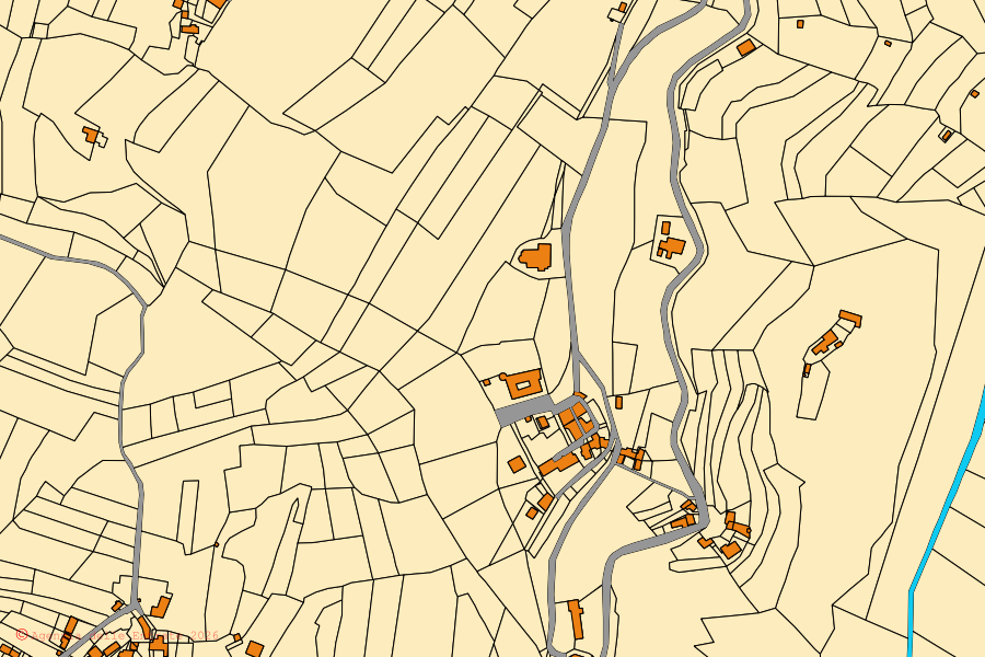 Mappa catastale del centro di Prunetto: particelle e fabbricati, cartografia Agenzia delle Entrate