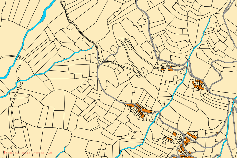 Mappa catastale del centro di Pulfero: particelle e fabbricati, cartografia Agenzia delle Entrate