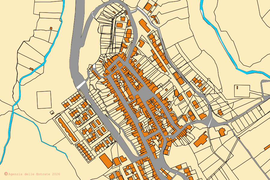 Mappa catastale del centro di Putifigari: particelle e fabbricati, cartografia Agenzia delle Entrate