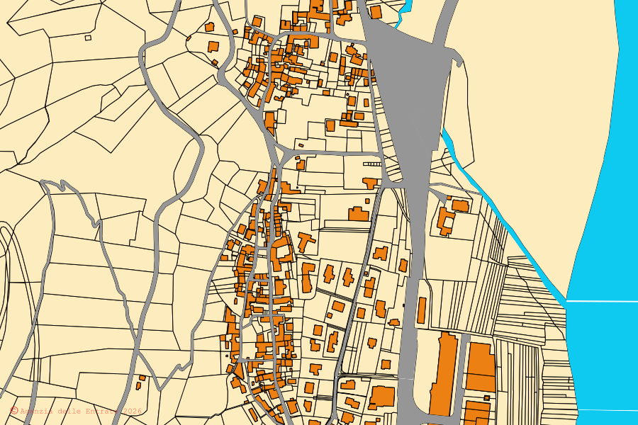 Mappa catastale del centro di Quarona: particelle e fabbricati, cartografia Agenzia delle Entrate