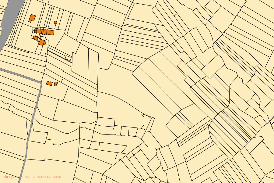 Mappa catastale del centro di Quattordio: particelle e fabbricati, cartografia Agenzia delle Entrate