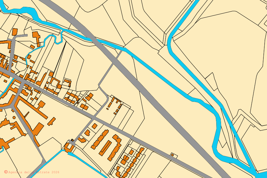 Mappa catastale del centro di Quinto Vercellese: particelle e fabbricati, cartografia Agenzia delle Entrate