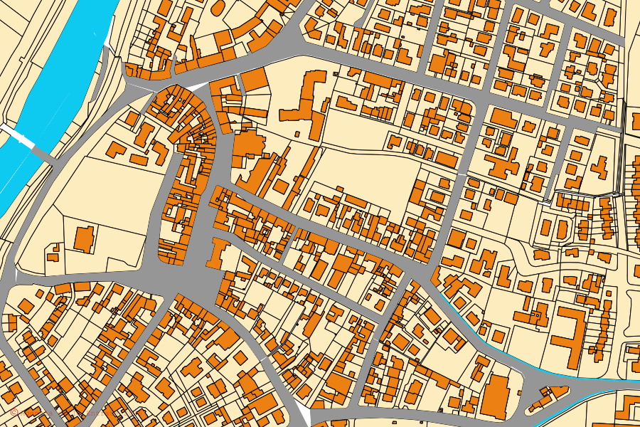 Mappa catastale del centro di Quistello: particelle e fabbricati, cartografia Agenzia delle Entrate