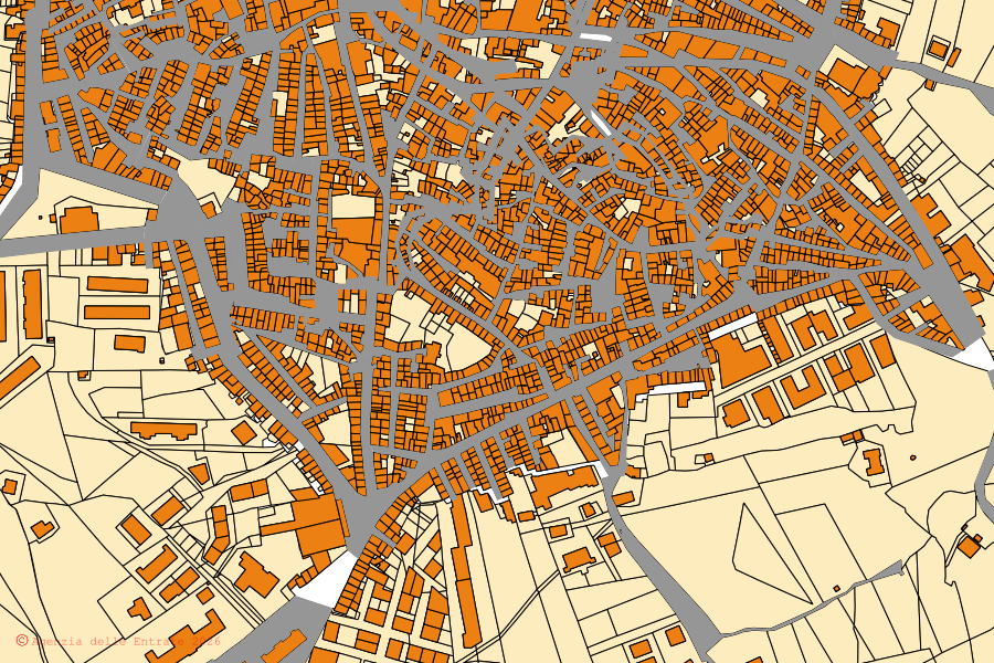 Mappa catastale del centro di Racalmuto: particelle e fabbricati, cartografia Agenzia delle Entrate