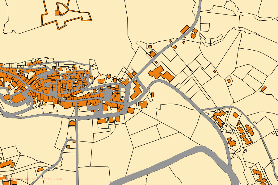 Mappa catastale del centro di Radicofani: particelle e fabbricati, cartografia Agenzia delle Entrate