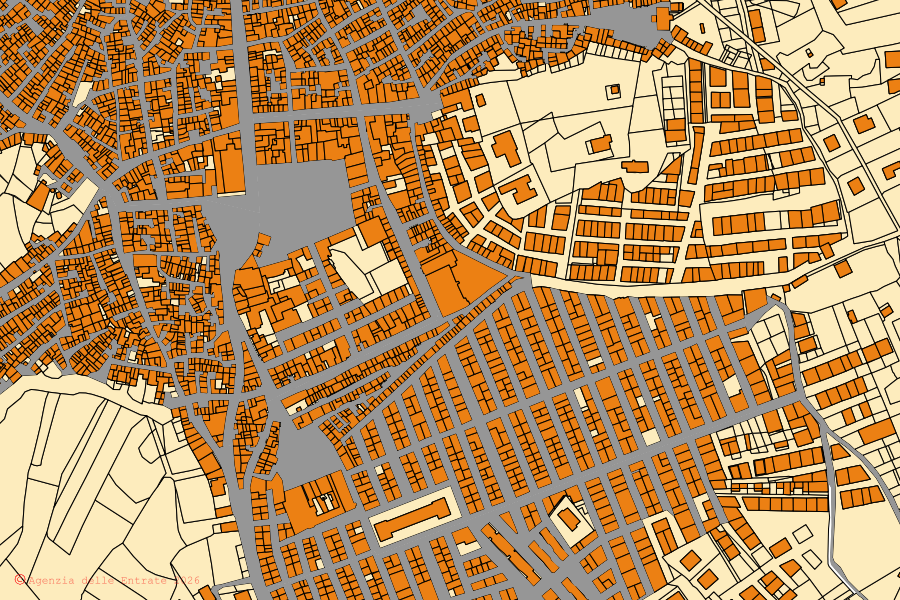 Mappa catastale del centro di Raffadali: particelle e fabbricati, cartografia Agenzia delle Entrate