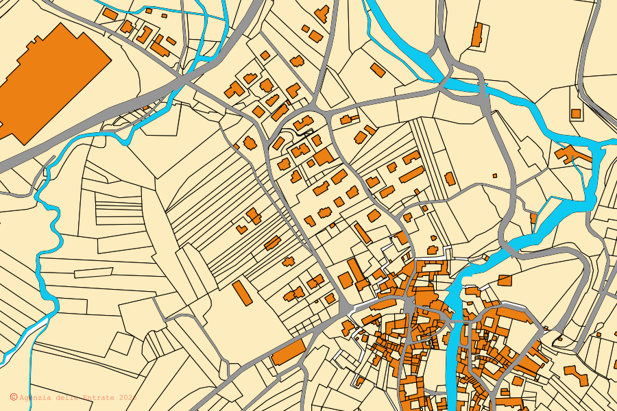 Mappa catastale del centro di Rancio Valcuvia: particelle e fabbricati, cartografia Agenzia delle Entrate