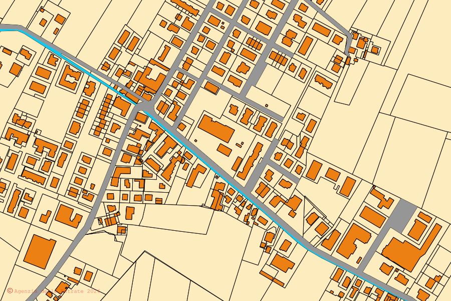 Mappa catastale del centro di Ravarino: particelle e fabbricati, cartografia Agenzia delle Entrate