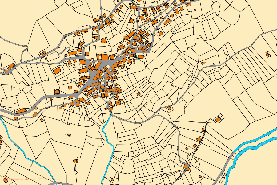 Mappa catastale del centro di Ravascletto: particelle e fabbricati, cartografia Agenzia delle Entrate