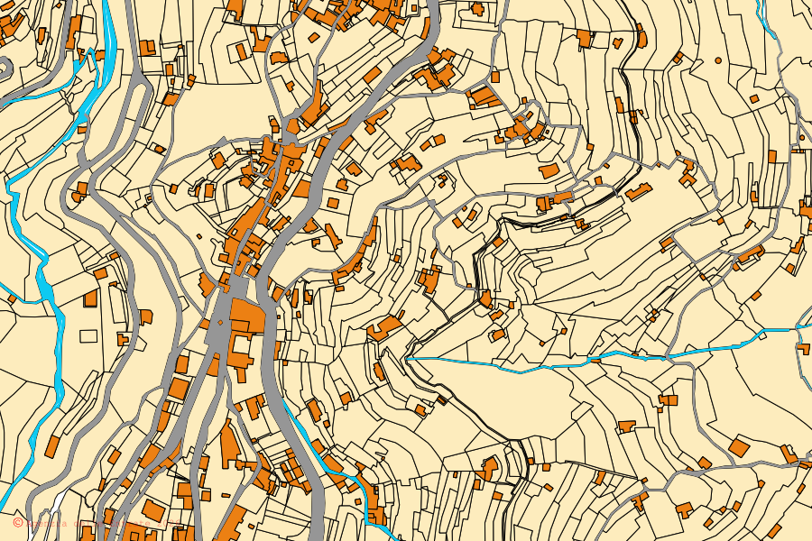 Mappa catastale del centro di Ravello: particelle e fabbricati, cartografia Agenzia delle Entrate