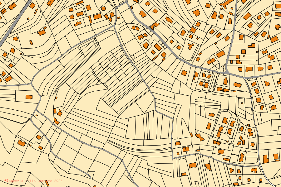 Mappa catastale del centro di Reano: particelle e fabbricati, cartografia Agenzia delle Entrate