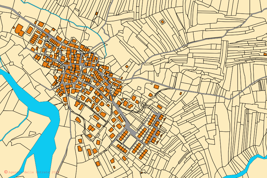 Mappa catastale del centro di Resia: particelle e fabbricati, cartografia Agenzia delle Entrate