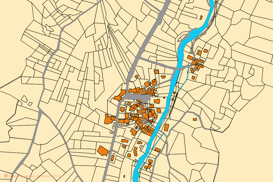 Mappa catastale del centro di Rhêmes-Notre-Dame: particelle e fabbricati, cartografia Agenzia delle Entrate