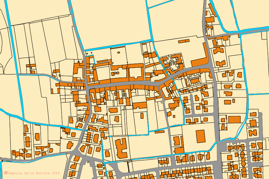 Mappa catastale del centro di Ricengo: particelle e fabbricati, cartografia Agenzia delle Entrate