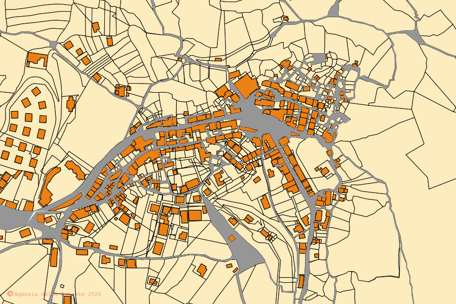 Mappa catastale del centro di Ricigliano: particelle e fabbricati, cartografia Agenzia delle Entrate