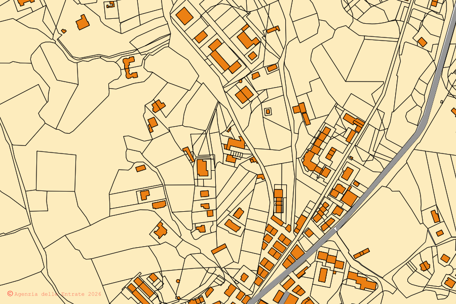 Mappa catastale del centro di Rignano Garganico: particelle e fabbricati, cartografia Agenzia delle Entrate