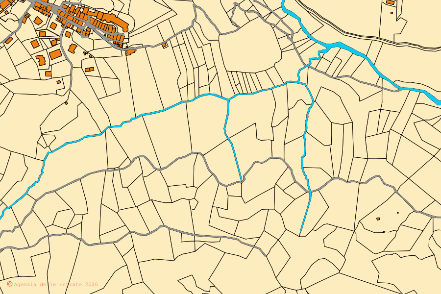 Mappa catastale del centro di Riofreddo: particelle e fabbricati, cartografia Agenzia delle Entrate