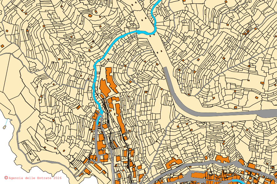 Mappa catastale del centro di Riomaggiore: particelle e fabbricati, cartografia Agenzia delle Entrate