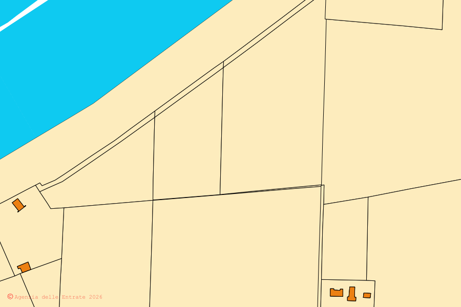 Mappa catastale del centro di Riva del Po: particelle e fabbricati, cartografia Agenzia delle Entrate