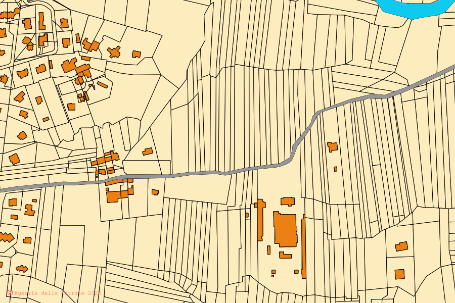 Mappa catastale del centro di Rivarossa: particelle e fabbricati, cartografia Agenzia delle Entrate