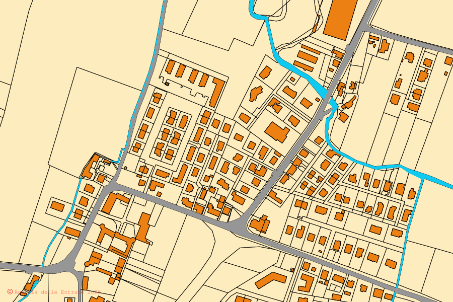 Mappa catastale del centro di Rivergaro: particelle e fabbricati, cartografia Agenzia delle Entrate
