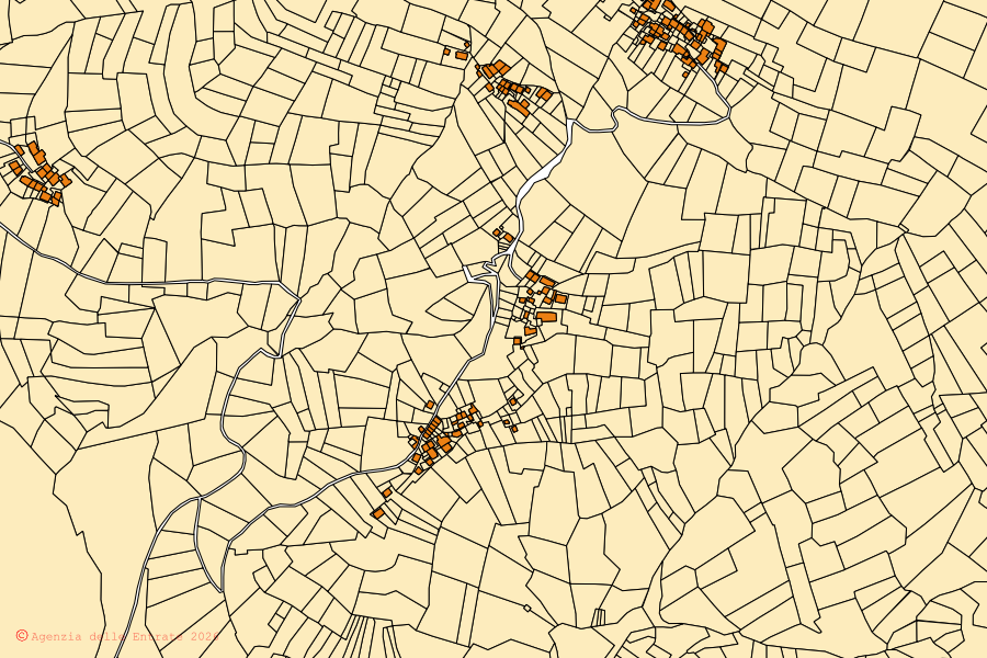 Mappa catastale del centro di Roaschia: particelle e fabbricati, cartografia Agenzia delle Entrate