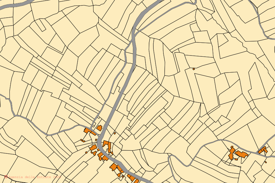 Mappa catastale del centro di Roascio: particelle e fabbricati, cartografia Agenzia delle Entrate