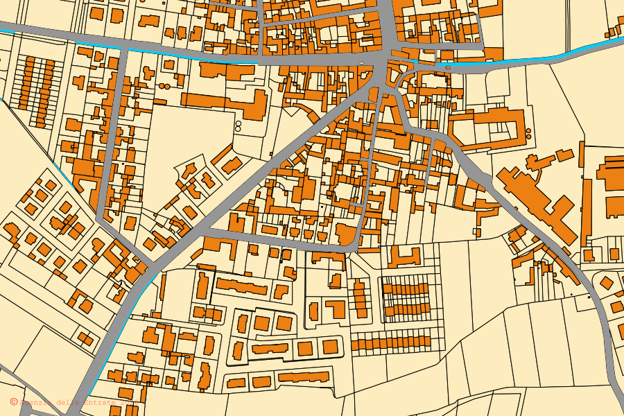 Mappa catastale del centro di Robecco d'Oglio: particelle e fabbricati, cartografia Agenzia delle Entrate
