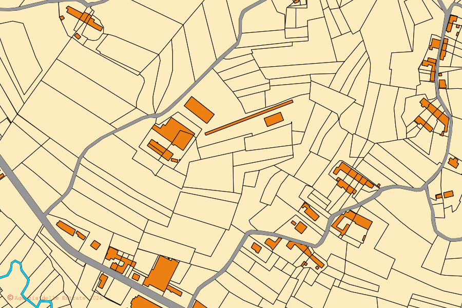 Mappa catastale del centro di Robella: particelle e fabbricati, cartografia Agenzia delle Entrate