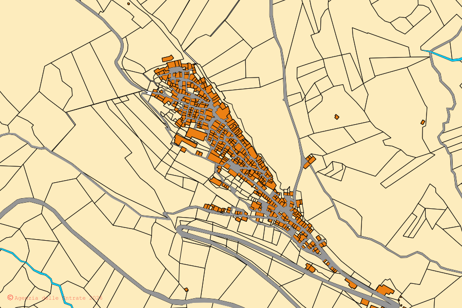 Mappa catastale del centro di Rocca Canterano: particelle e fabbricati, cartografia Agenzia delle Entrate