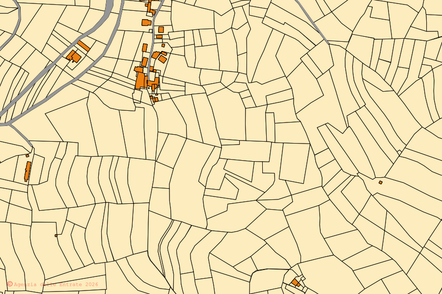 Mappa catastale del centro di Rocca Cigliè: particelle e fabbricati, cartografia Agenzia delle Entrate