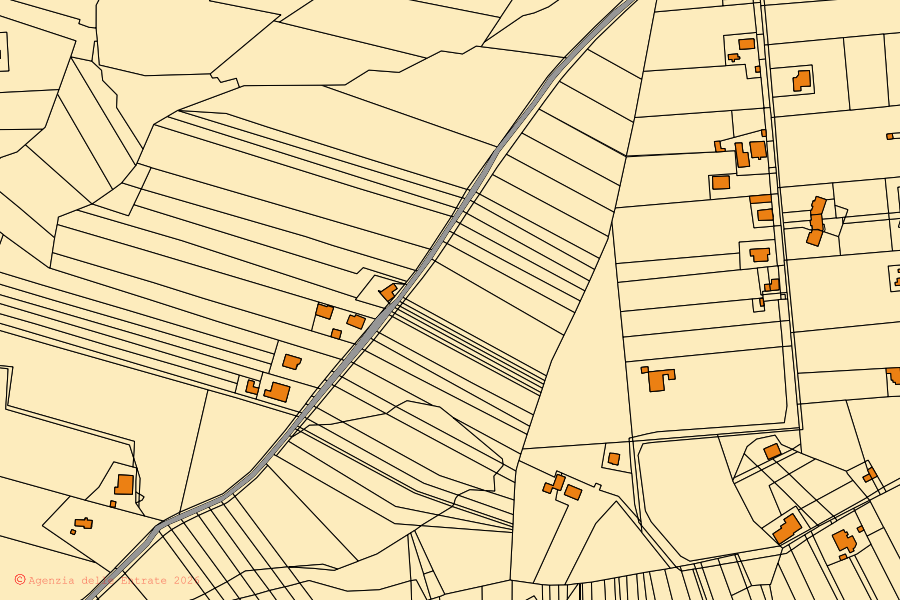 Mappa catastale del centro di Rocca d'Evandro: particelle e fabbricati, cartografia Agenzia delle Entrate