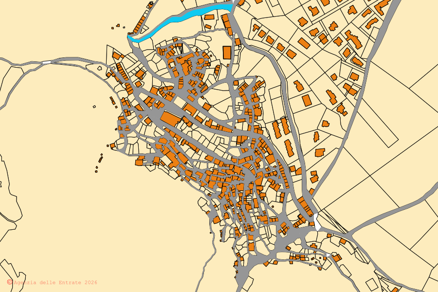Mappa catastale del centro di Rocca di Botte: particelle e fabbricati, cartografia Agenzia delle Entrate