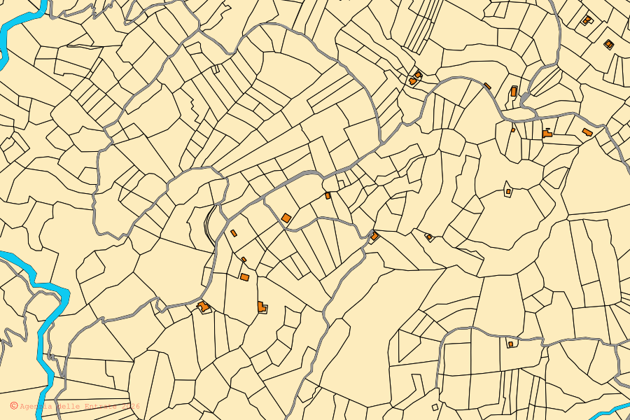 Mappa catastale del centro di Rocca di Cave: particelle e fabbricati, cartografia Agenzia delle Entrate
