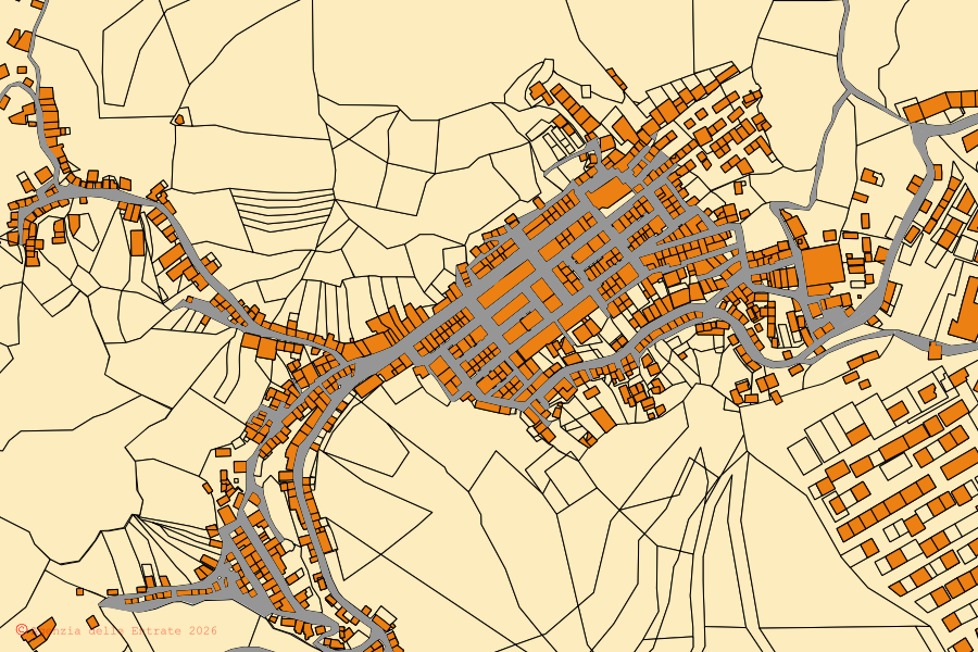 Mappa catastale del centro di Rocca di Neto: particelle e fabbricati, cartografia Agenzia delle Entrate