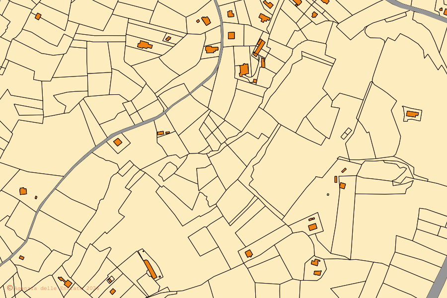 Mappa catastale del centro di Rocca Grimalda: particelle e fabbricati, cartografia Agenzia delle Entrate