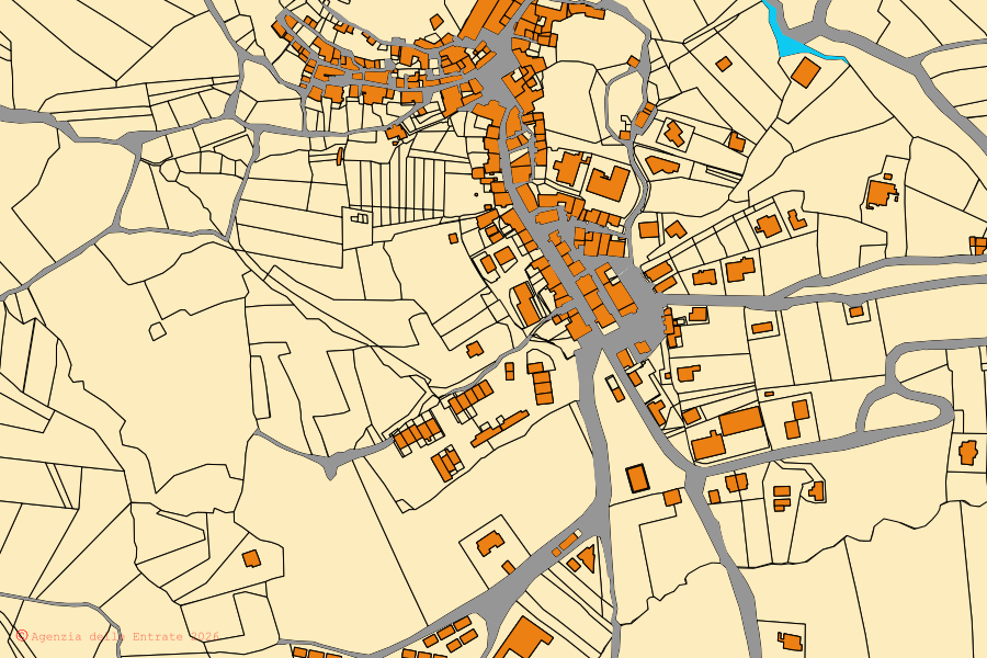 Mappa catastale del centro di Rocca San Felice: particelle e fabbricati, cartografia Agenzia delle Entrate
