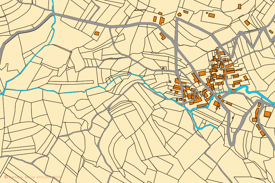 Mappa catastale del centro di Rocca Susella: particelle e fabbricati, cartografia Agenzia delle Entrate