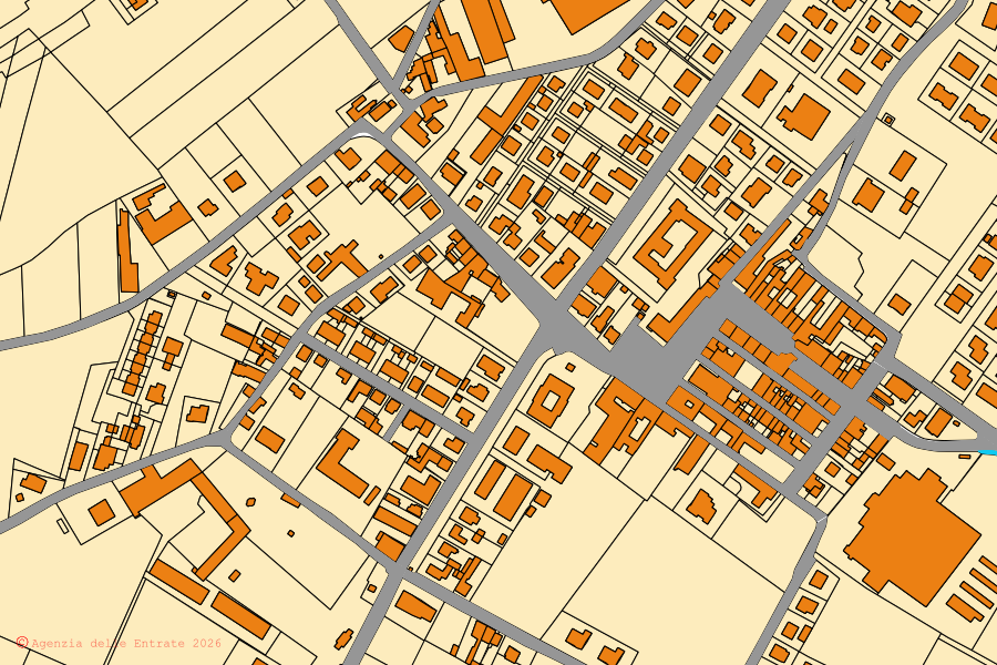 Mappa catastale del centro di Roccabianca: particelle e fabbricati, cartografia Agenzia delle Entrate