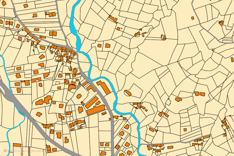 Mappa catastale del centro di Roccabruna: particelle e fabbricati, cartografia Agenzia delle Entrate