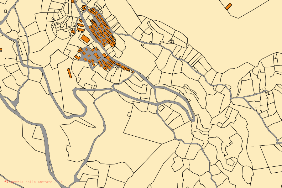 Mappa catastale del centro di Roccaforte del Greco: particelle e fabbricati, cartografia Agenzia delle Entrate