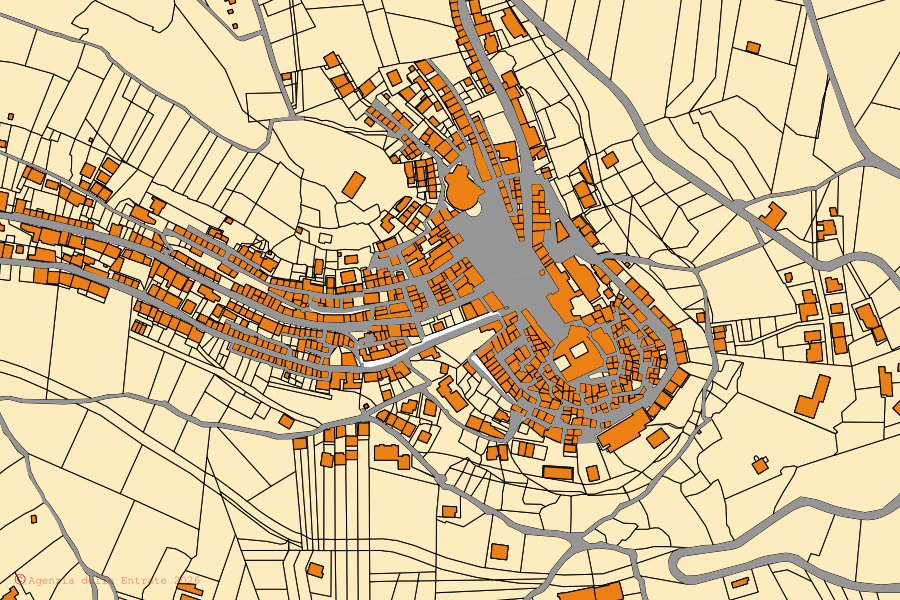 Mappa catastale del centro di Roccagorga: particelle e fabbricati, cartografia Agenzia delle Entrate