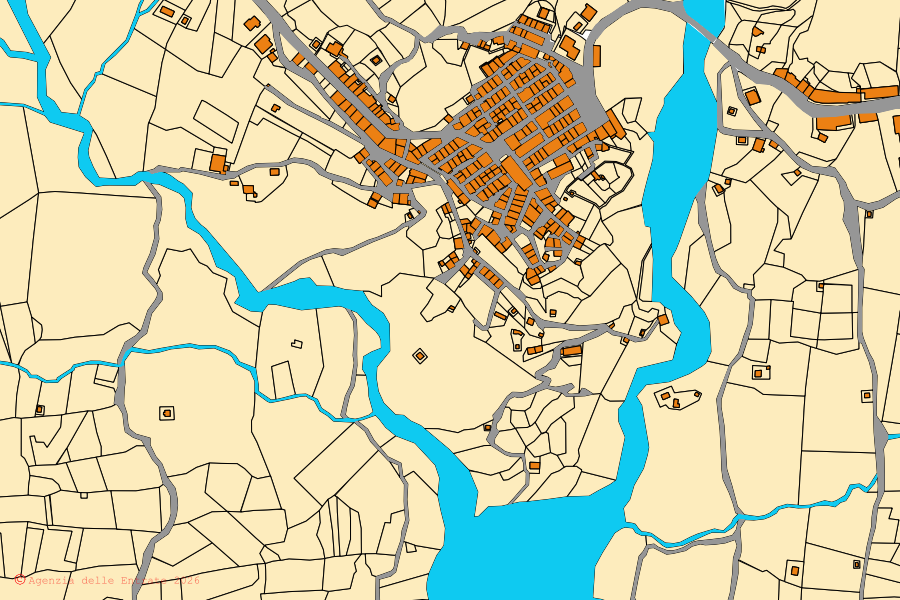 Mappa catastale del centro di Roccalbegna: particelle e fabbricati, cartografia Agenzia delle Entrate