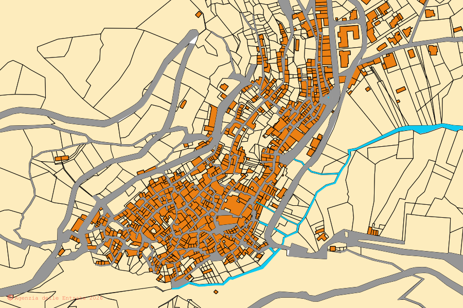 Mappa catastale del centro di Roccamandolfi: particelle e fabbricati, cartografia Agenzia delle Entrate