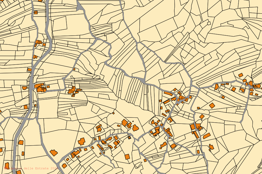 Mappa catastale del centro di Roccamontepiano: particelle e fabbricati, cartografia Agenzia delle Entrate