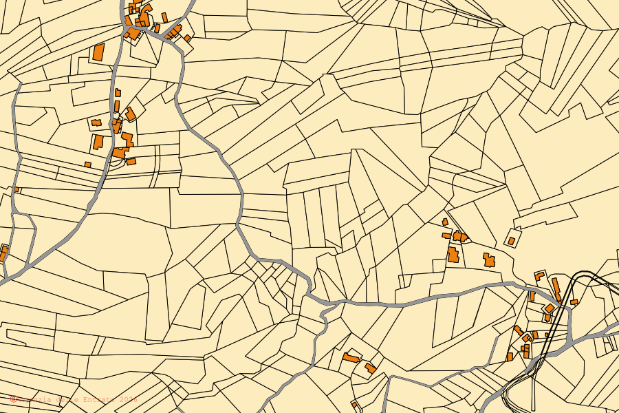 Mappa catastale del centro di Roccascalegna: particelle e fabbricati, cartografia Agenzia delle Entrate