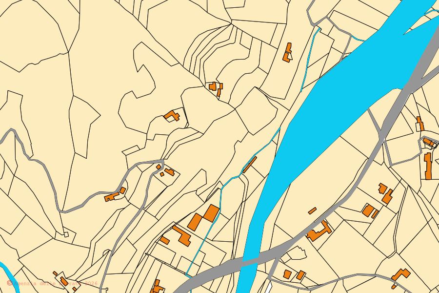 Mappa catastale del centro di Rocchetta Belbo: particelle e fabbricati, cartografia Agenzia delle Entrate